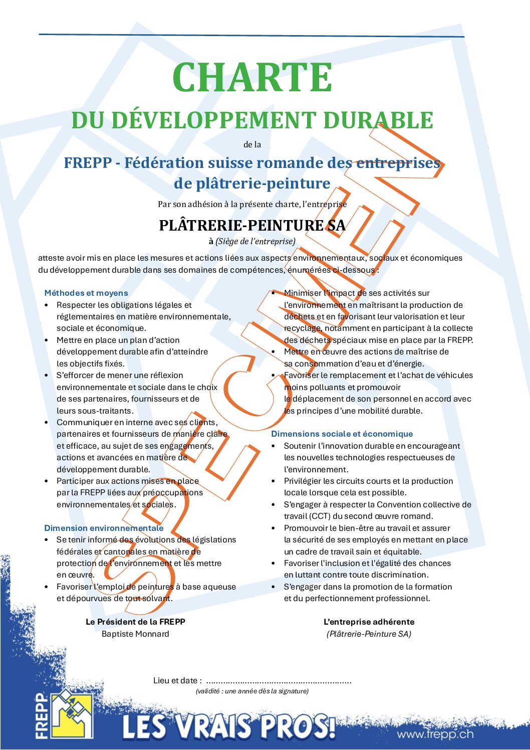 Charte du développement durable FREPP 2025 Spécimen